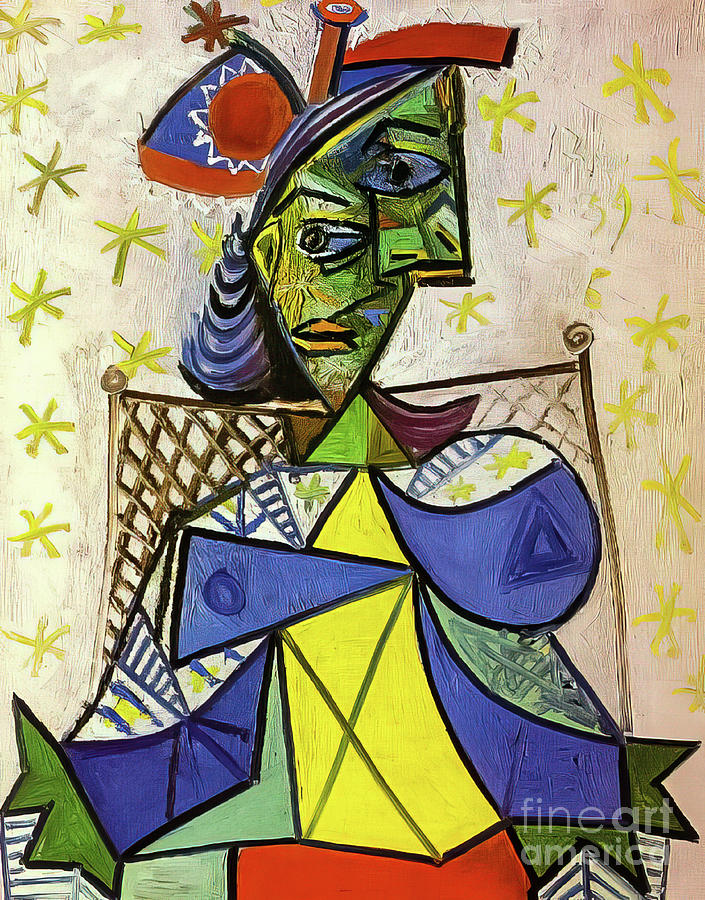 Seated Woman With Blue And Red Hat By Pablo Picasso Painting By Pablo Picasso Fine Art