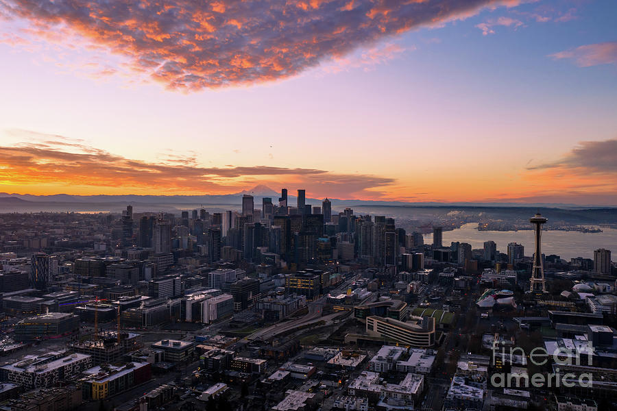 Seattle Photograph - Seattle and Mount Rainier Sunrise Clouds by Mike Reid