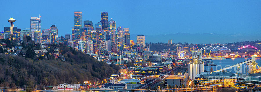 Seattle at night panorama Photograph by Inge Johnsson