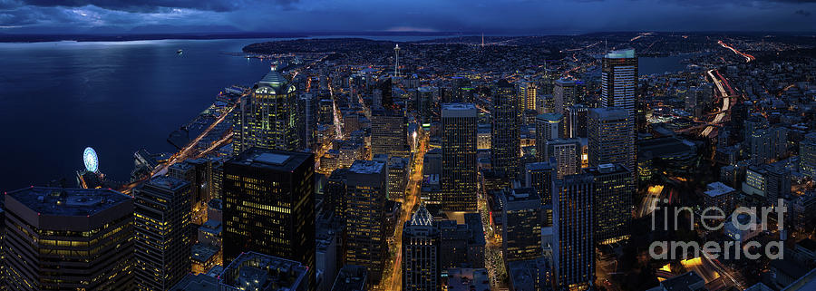 Seattle Photograph - Seattle Blue Hour Christmas by Mike Reid
