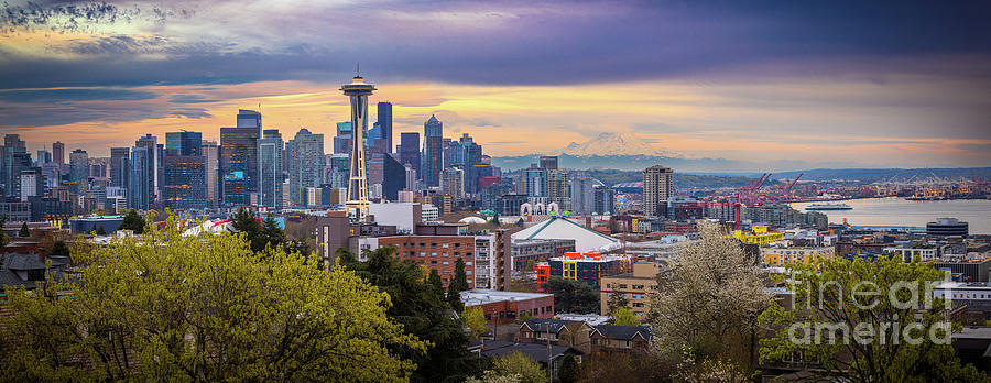 Seattle Blue Hour Panorama Photograph by Inge Johnsson