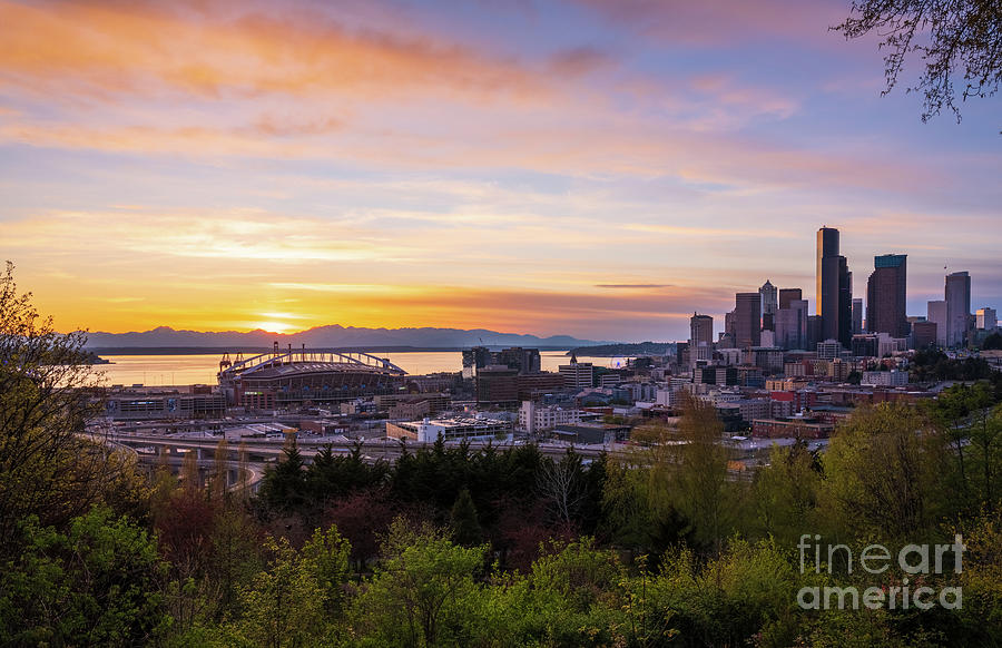 Seattle Cityscape Sunset From Beacon Hill Photograph by Mike Reid