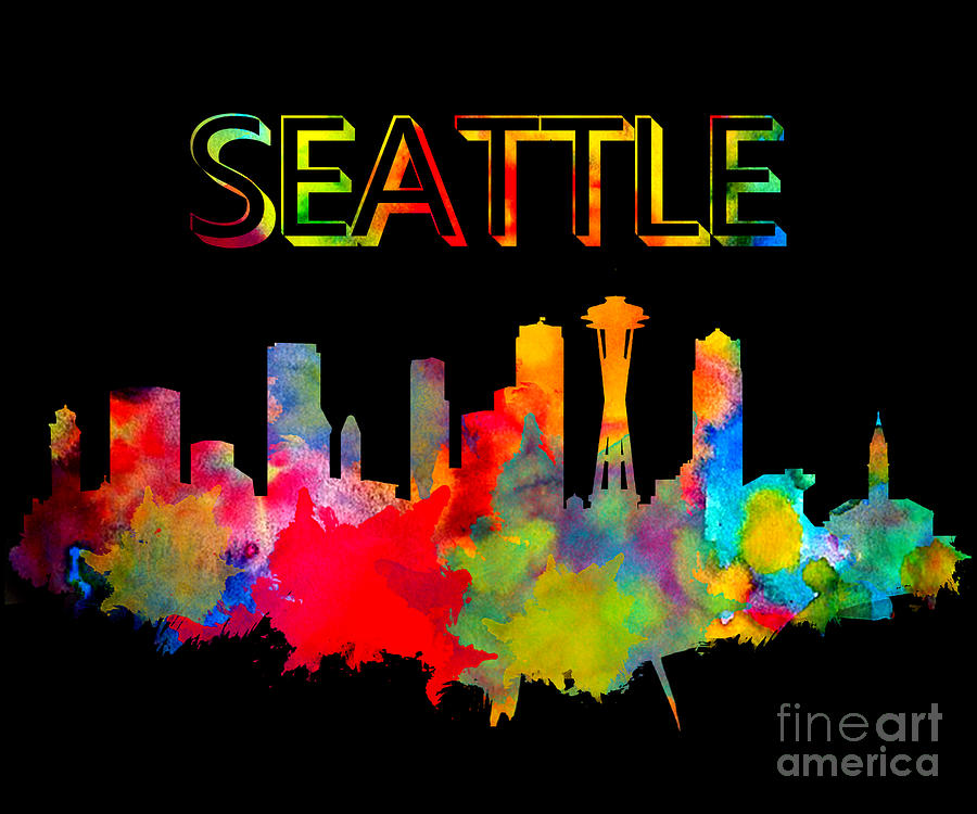 Seattle Colorful Washington Building Art USA American Painting Gift ...