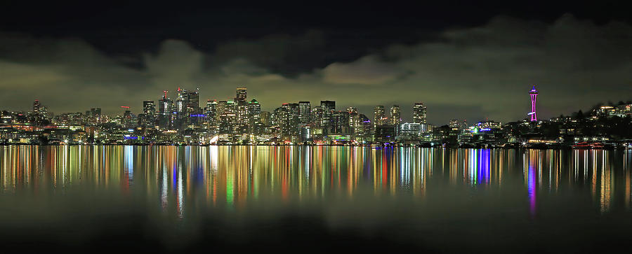 Seattle Downtown at Night Photograph by Shixing Wen