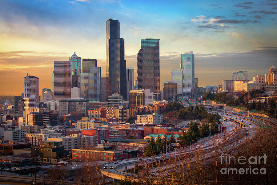 Seattle Downtown Dusk Photograph by Inge Johnsson