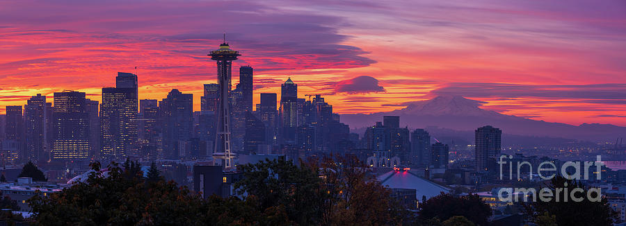 Seattle Photograph - Seattle Fiery Sunrise Skies from Kerry Park by Mike Reid