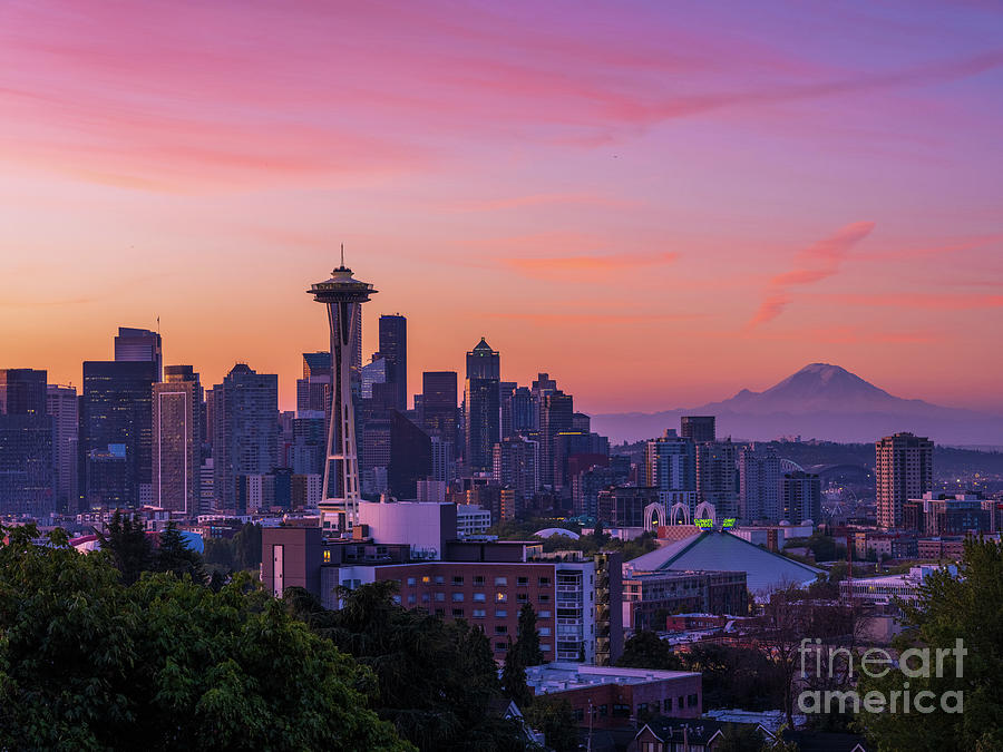 Seattle From Kerry Park Pastel Skies Photograph