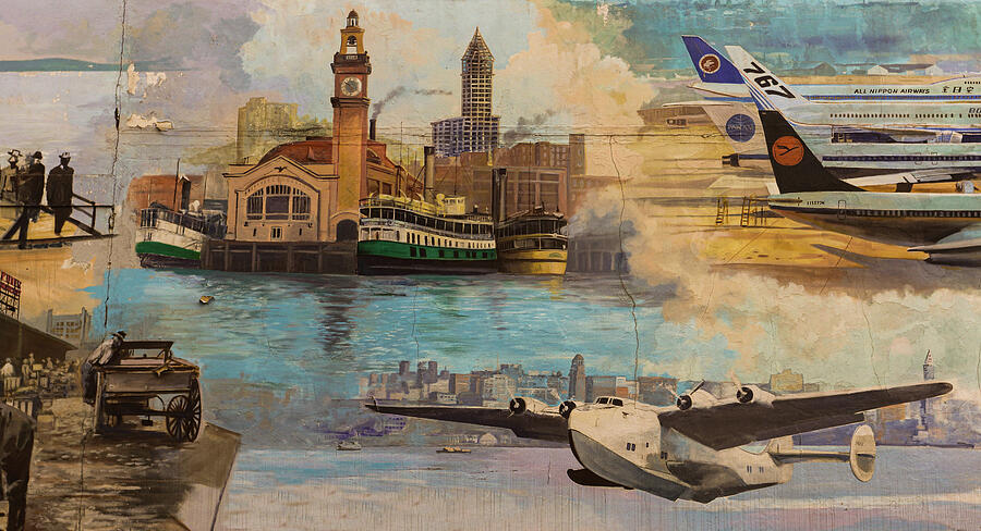 Seattle History 3 - transportation mural Photograph by Jeff Burgess