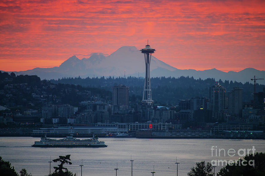 Seattle Icons Sunrise Photograph