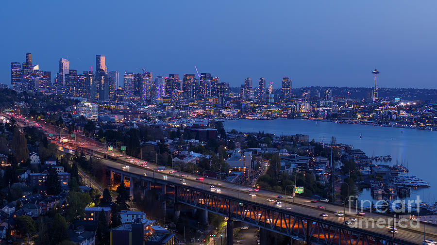 Seattle Interstate 5 Bridge Blue Hour Photograph by Mike Reid