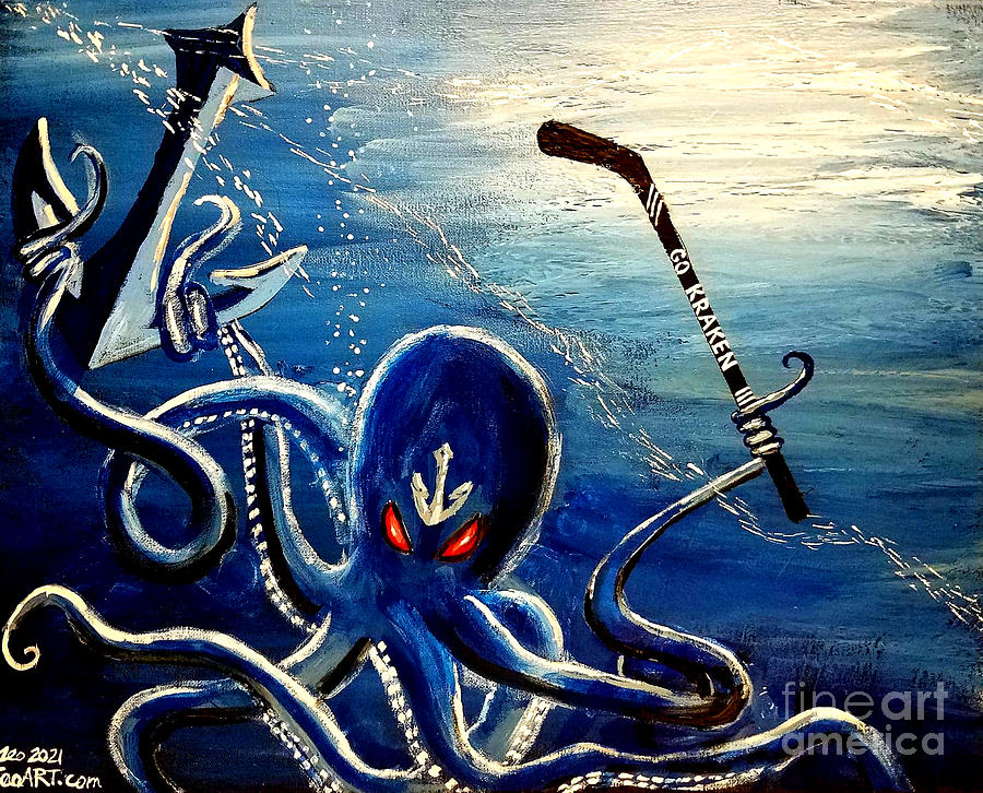 Seattle Painting - Seattle Kraken Underwater Dominance Hockey Art by Teo Alfonso