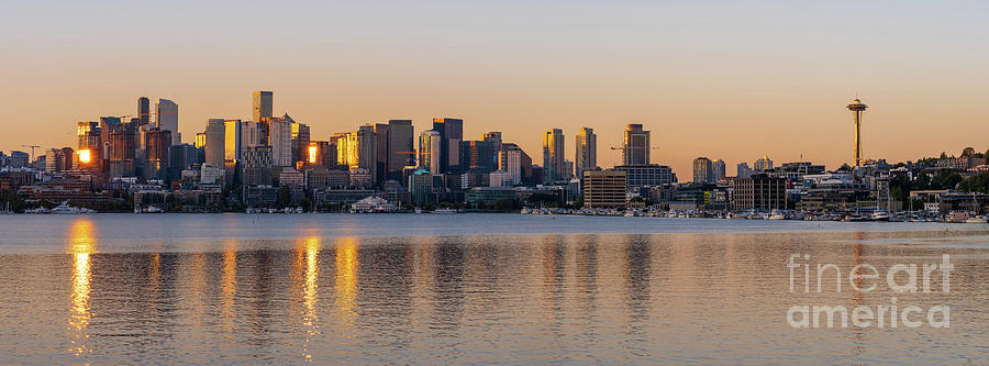 Seattle Lake Union Golden Reflection Photograph