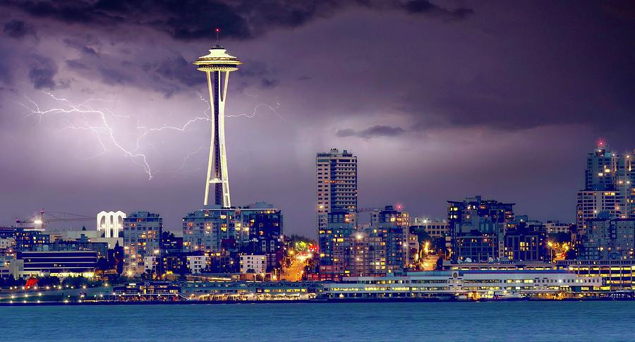 Seattle Lightning Strike Photograph by John Babis