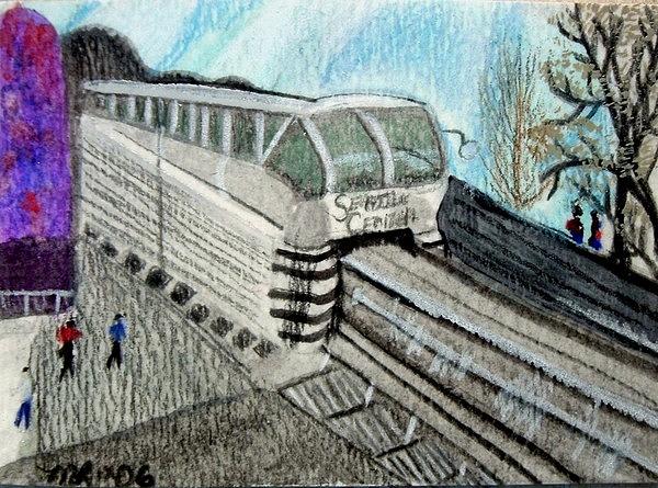 Seattle Monorail Drawing by Monica Resinger