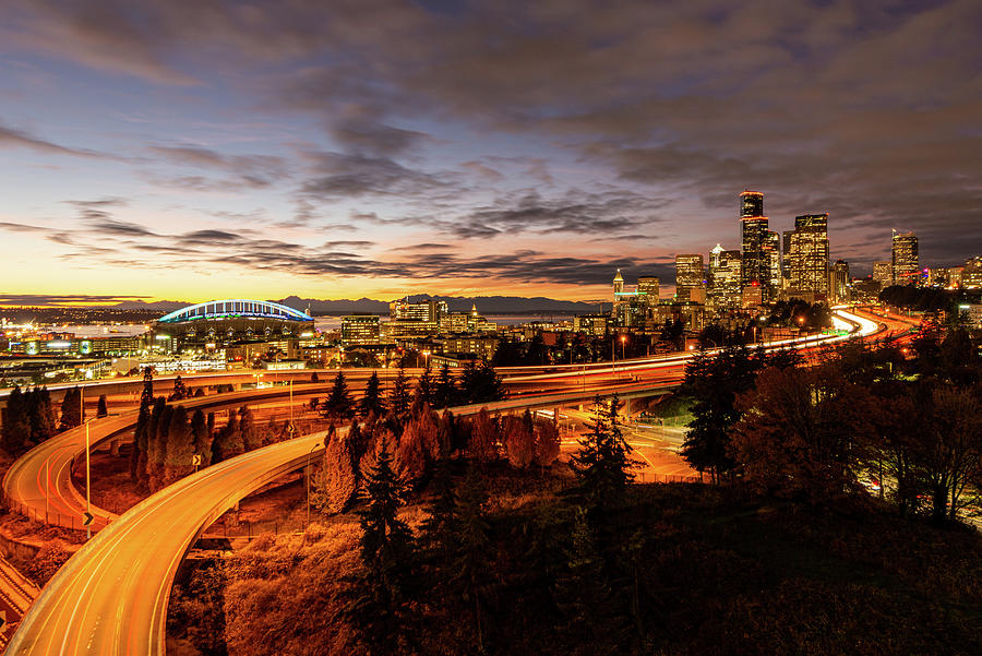 Seattle night view from Dr. Jose Rizal Bridge Digital Art by Michael Lee