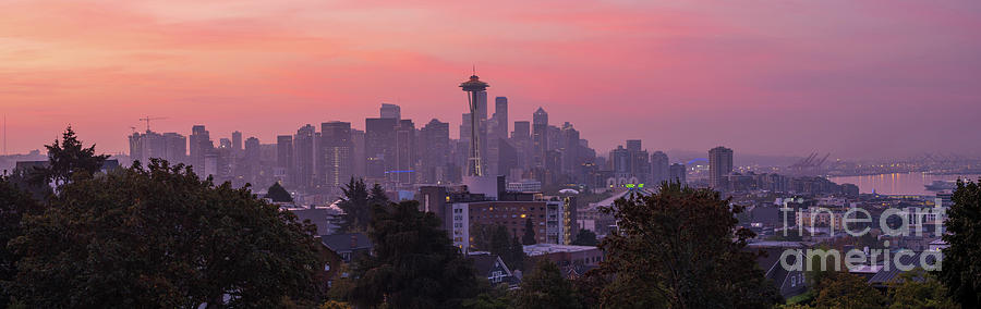 Seattle Photograph - Seattle Pastels Sunrise Kerry Park Panorama by Mike Reid