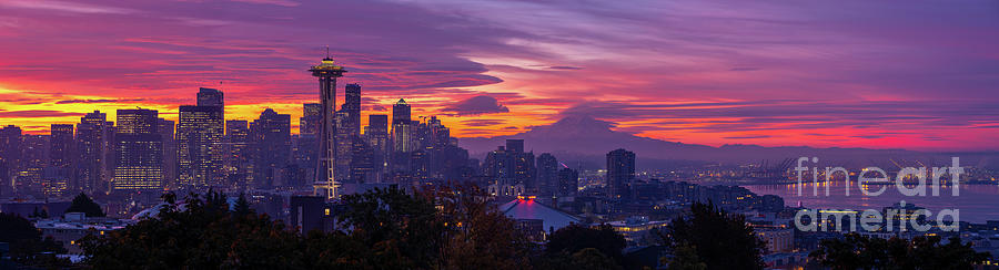 Seattle Photography From Kerry Park Burning Sunrise Skies Photograph