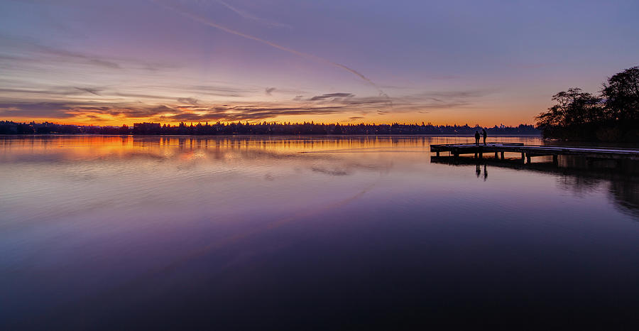 Seattle Photography Green Lake Dock Sunset Pano Photograph by Mike Reid