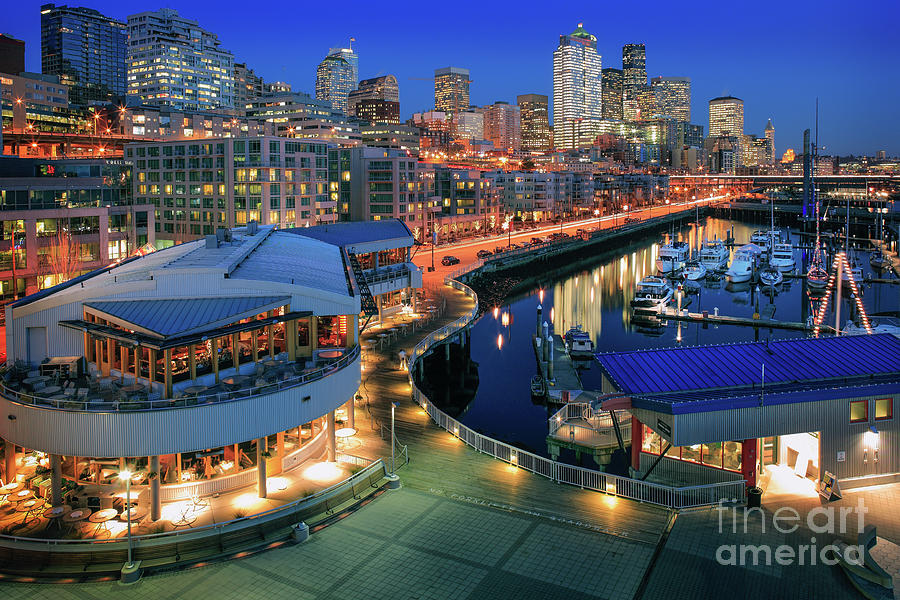 Seattle Piers at Night Photograph by Inge Johnsson