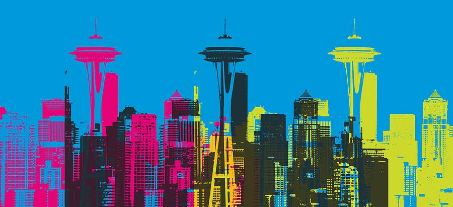 Seattle Pop Art Skyline Mixed Media by Dan Sproul