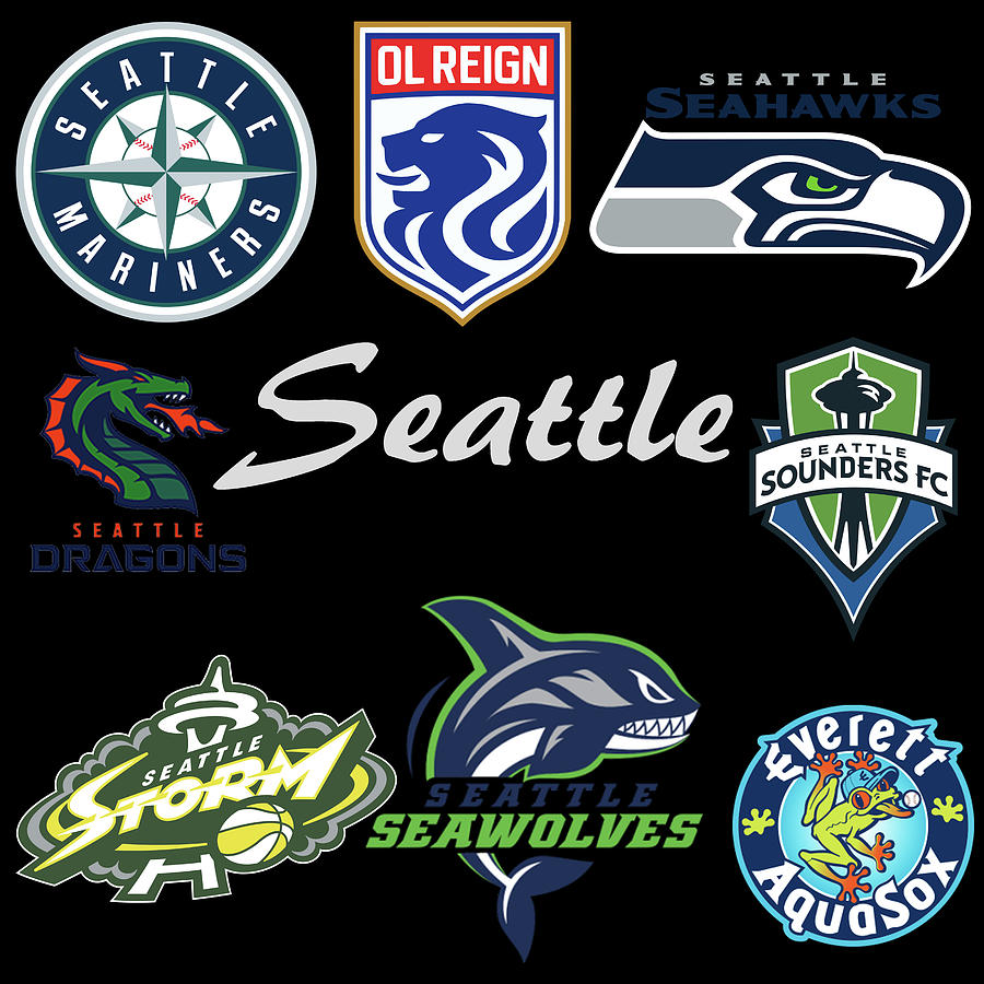 Seattle Sports Teams Poster, Seattle Washington Sports Team Art, Seatt –  McQDesign