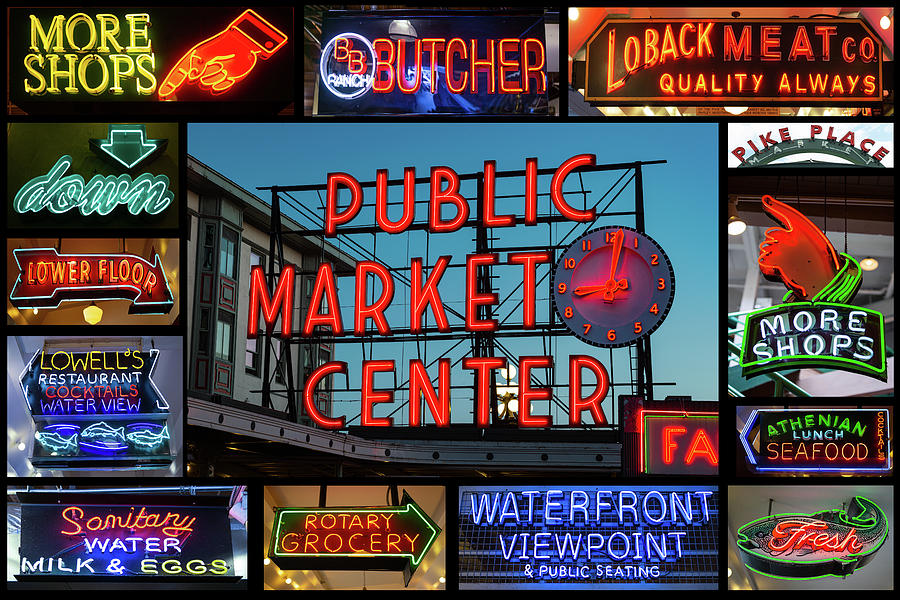 Seattle Public Market Neon Photograph