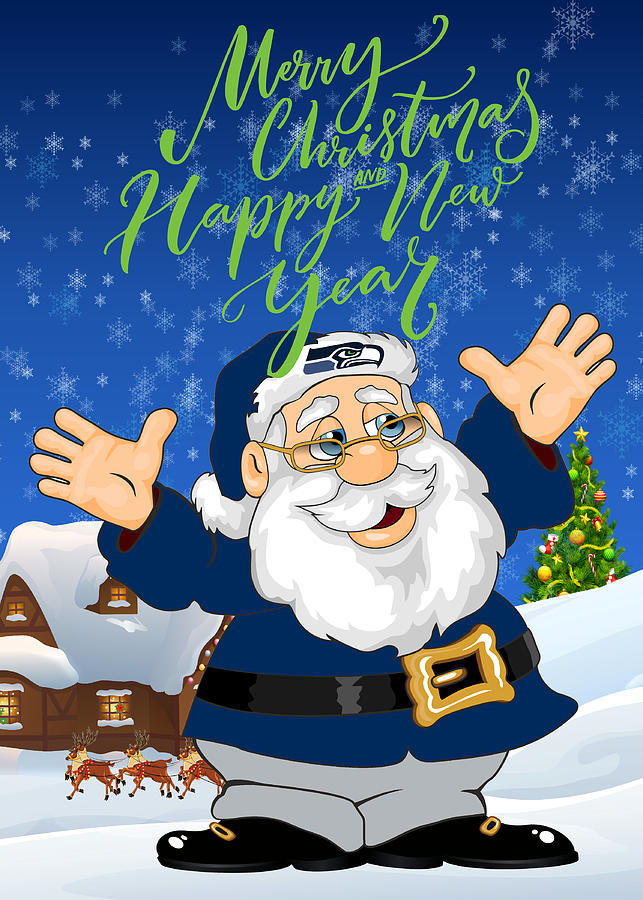 Seattle Seahawks Touchdown Santa Claus Christmas Cards 2 Mixed