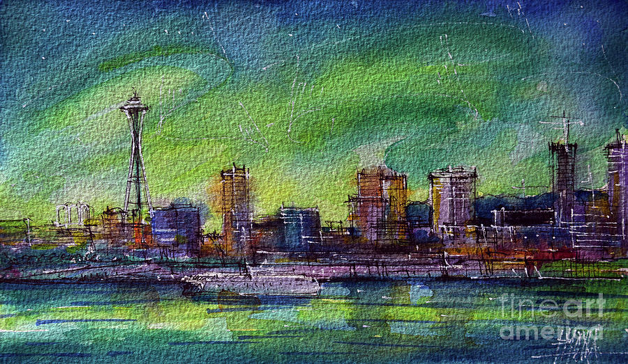 SEATTLE SKYLINE 1 watercolor painting Painting by Mona Edulesco