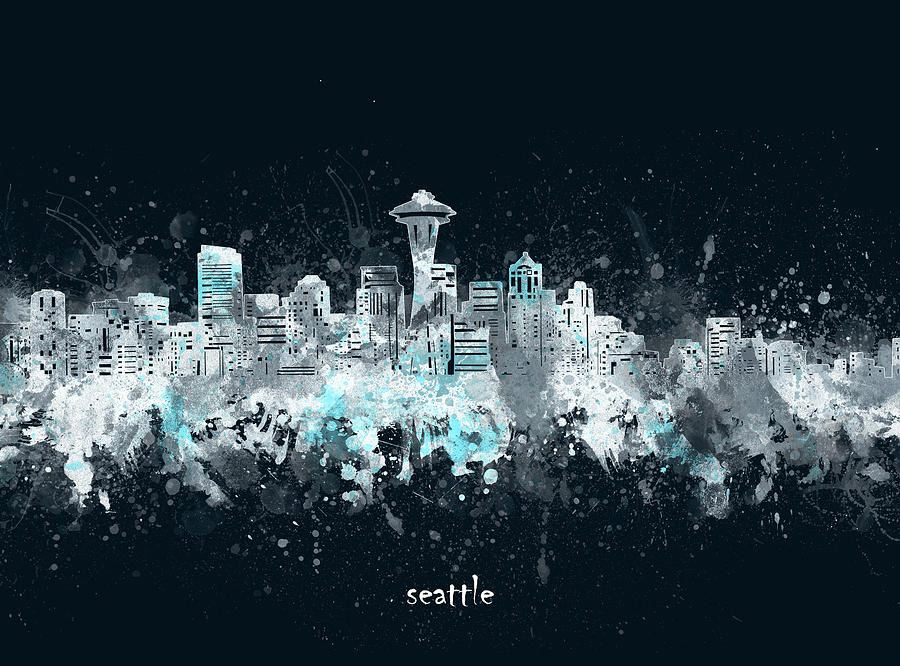 Seattle Skyline Artistic V4 Digital Art by Bekim M