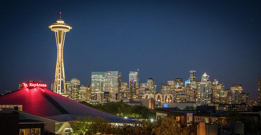 Seattle Skyline at Night Photograph by Gerri Bigler