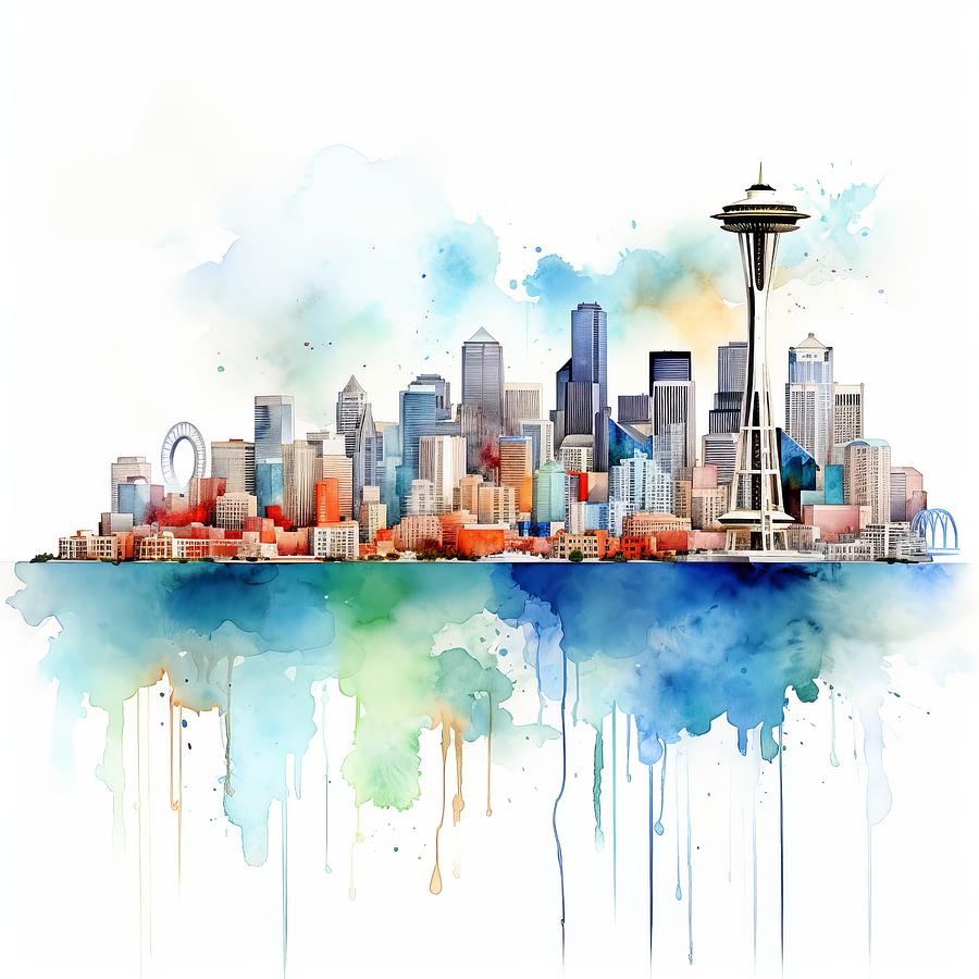 Seattle skyline Painting by Land of Dreams