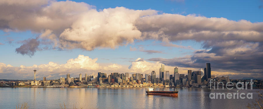 Seattle Skyline Dramatic Cloudscape Photograph