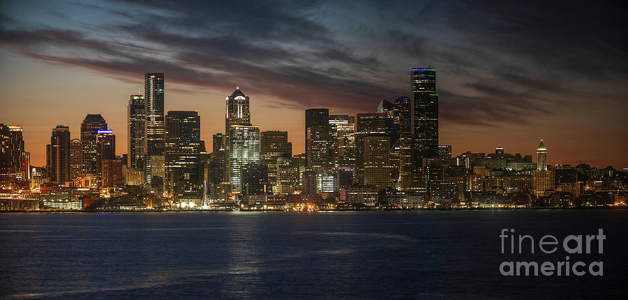 Seattle Skyline First Light Photograph