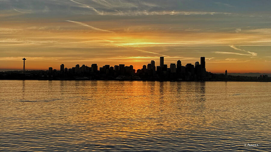 Seattle Skyline Golden Hour Silhouette  Photograph by Jerry Abbott
