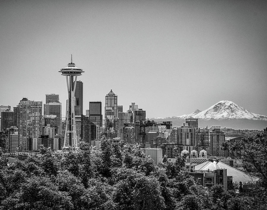 Seattle Skyline in Black and White Photograph by Gerri Bigler