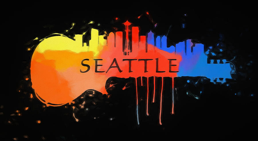 Seattle Skyline On Guitar Painting by Dan Sproul