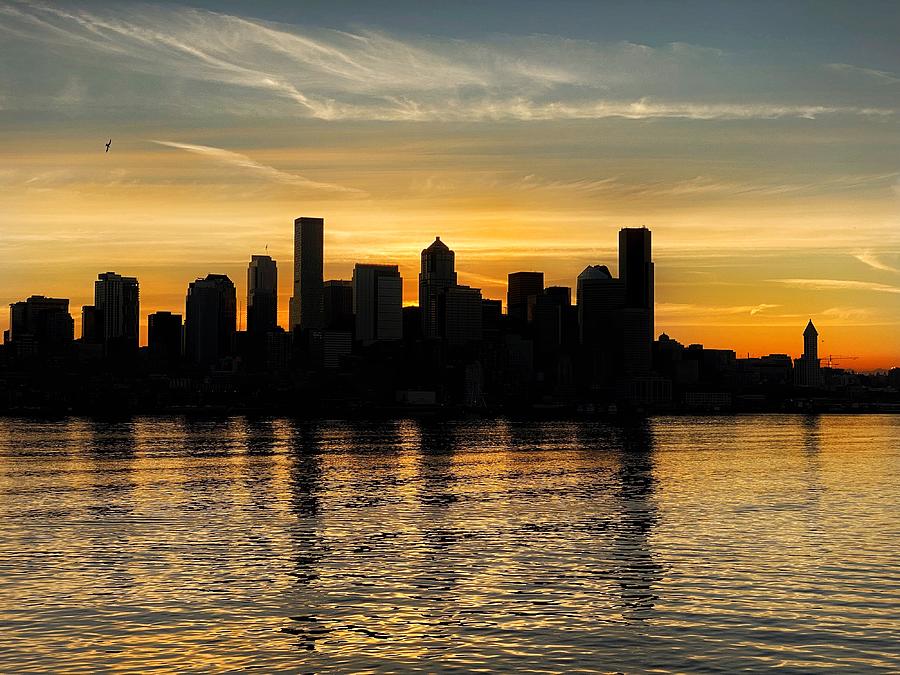 Seattle Skyline Silhouette  Photograph by Jerry Abbott