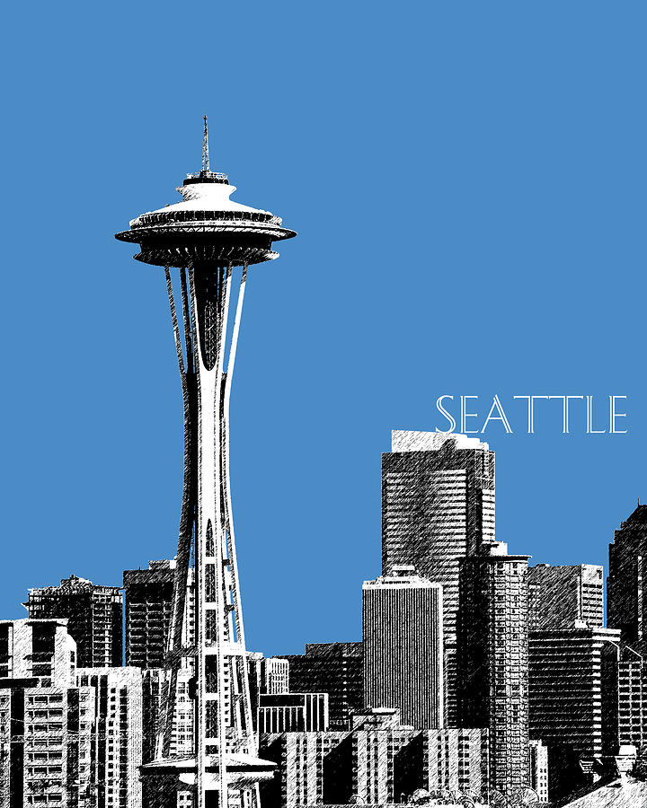 Seattle Skyline Space Needle - Slate Blue Digital Art