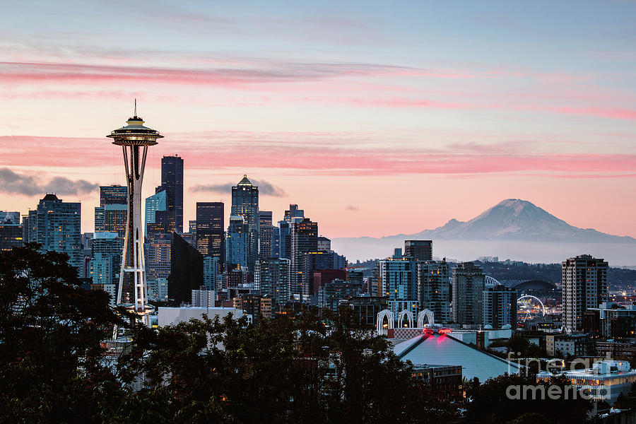 Seattle skyline with Mt Rainier Photograph by Matteo Colombo