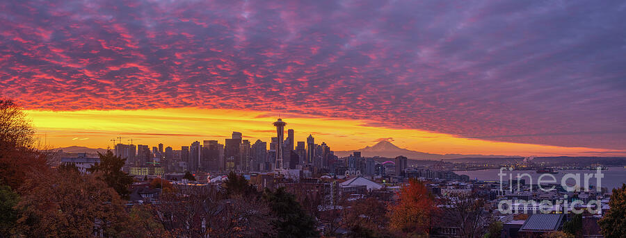 Seattle Soaring Skies Sunrise from Kerry Park Photograph by Mike Reid