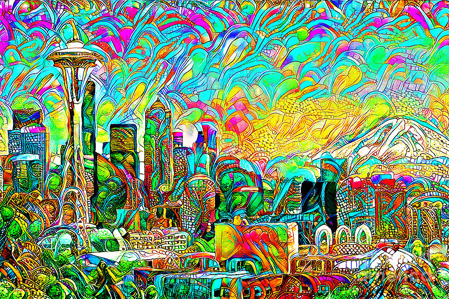 Seattle Space Needle and Cityscape Skyline in Bright Vibrant Color Motif 20200507 Photograph by Wingsdomain Art and Photography