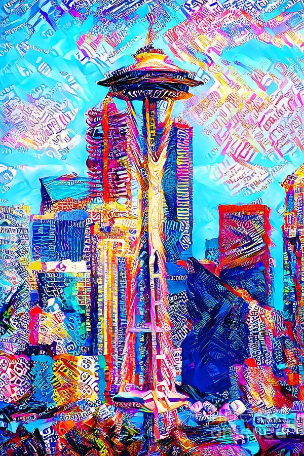 Seattle Space Needle and Cityscape Skyline in Modern Contemporary Urban Style 20210702 Photograph by Wingsdomain Art and Photography