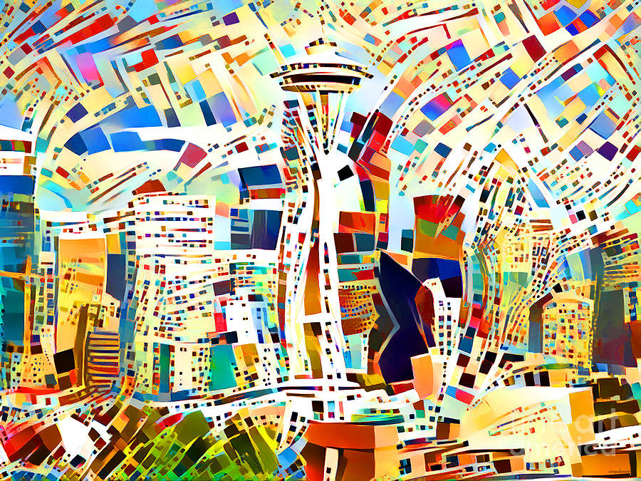 Seattle Photograph - Seattle Space Needle Cityscape in Hipster Mid Century Modern Contemporary Esprit Abstract 20210911 by Wingsdomain Art and Photography