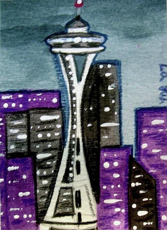 Seattle Painting - Seattle Space Needle Cityscape by Monica Resinger