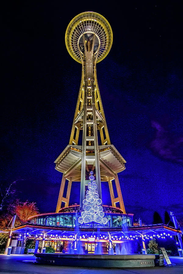 Seattle Space Needle Holiday Lights Photograph by Emerita Wheeling