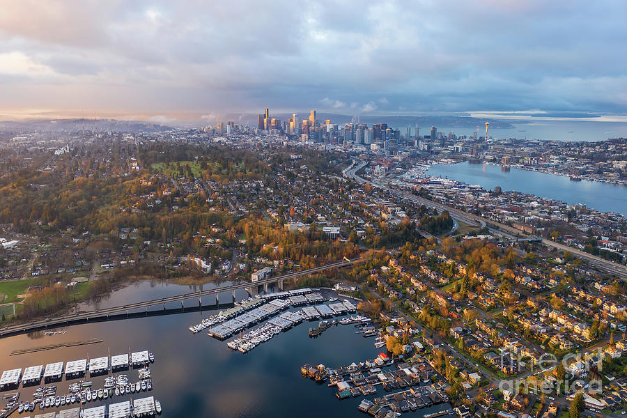 Seattle Sunrise From Above Photograph by Mike Reid