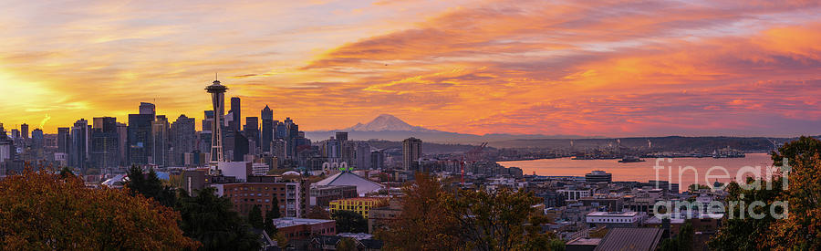 Seattle Sunrise From Kerry Park Panorama Photograph
