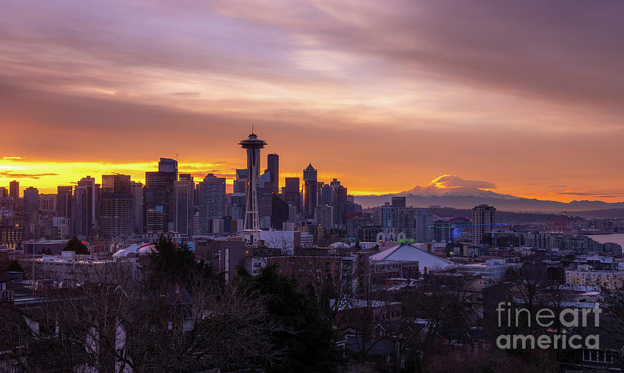 Seattle Sunrise Golden Hues Photograph by Mike Reid