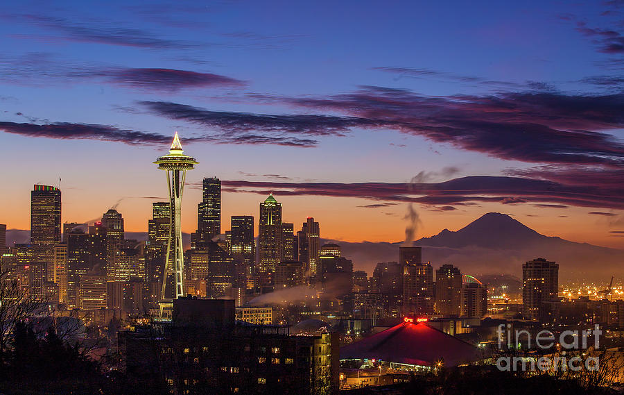 Seattle Photograph - Seattle Sunrise Kerry Park by Mike Reid