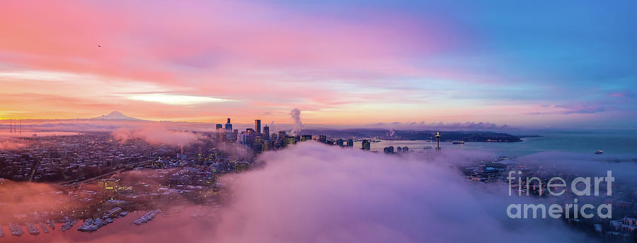 Seattle Sunrise Panorama On The Clouds Photograph